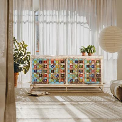 Koritza Distressed White Mango Wood 4 Door Large Sideboard 180cm