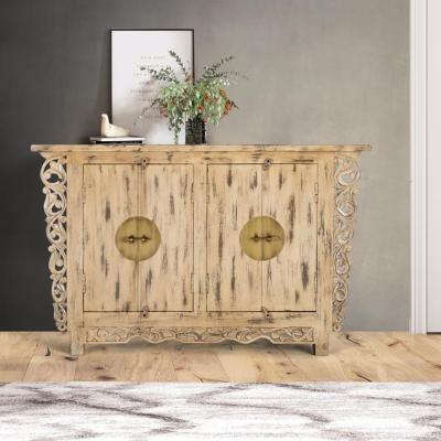 Oshteca Carved Beige Mango Wood 2 Door Medium Sideboard