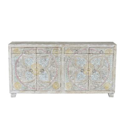Ravanik Carved White Mango Wood 4 Door Large Sideboard 180cm