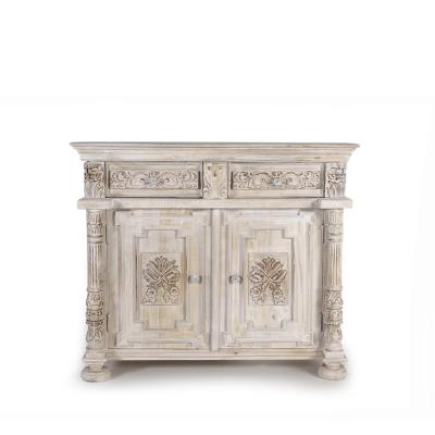 Greth Distressed White Mango Wood 2 Door Small Sideboard 120cm