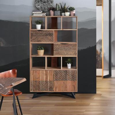 Karlstad Hand Carved Acacia Wood Bookcase With Cupboard