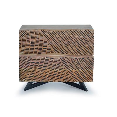 Karlstad Hand Carved Acacia Wood 2 Drawer Bedside Table