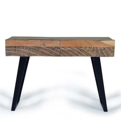 Karlstad Hand Carved Acacia Wood 2 Drawer Console Table