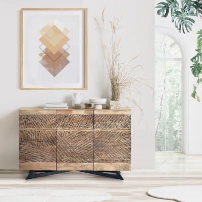 Karlstad Hand Carved Acacia Wood 3 Door Medium Sideboard 140cm