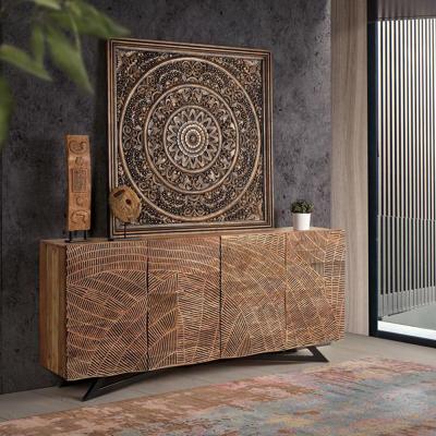 Karlstad Hand Carved Acacia Wood 4 Door Extra Large Sideboard 200cm