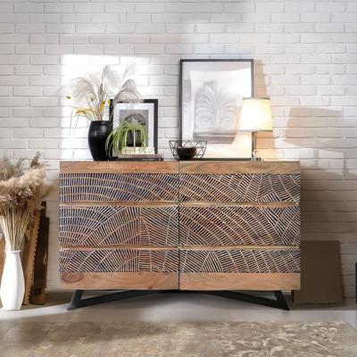 Karlstad Hand Carved Acacia Wood 6 Drawer Wide Chest
