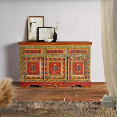 Nicolara Hand Painted Mango Wood 3 Door Medium Sideboard 140cm