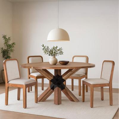 Vibo Solid Acacia Wood 6 Seater Round Dining Table With Spider Legs 150cm