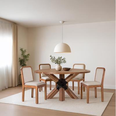 Prato Solid Acacia Wood 4 Seater Round Dining Table With Spider Legs 120cm