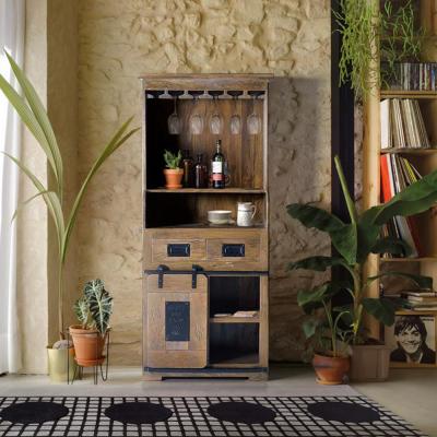 Iron Works Industrial Style Mango Wood 1 Door Sliding Bar Cabinet