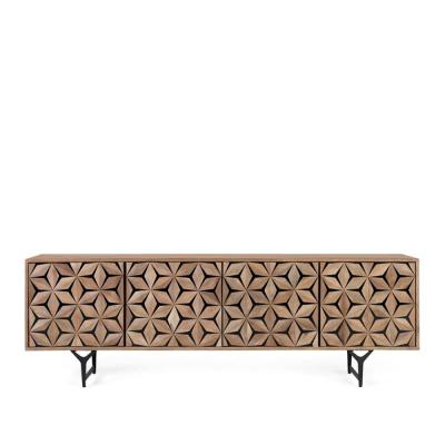 Marlee Natural Mango Wood Geometric 4 Door Tv Unit
