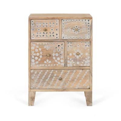 Kamryn Mango Wood 5 Drawer Bedside Cabinet