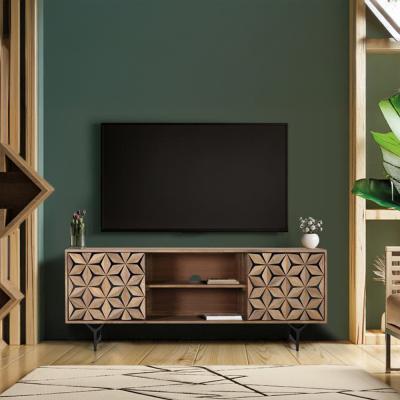 Marlee Natural Mango Wood Geometric 2 Door Tv Unit
