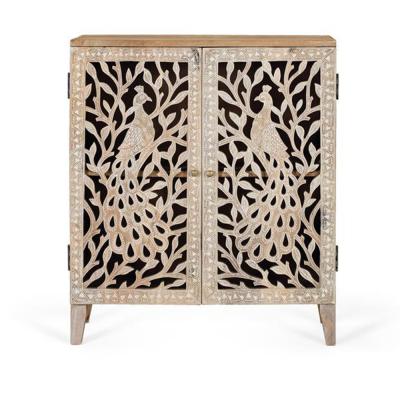 Bari Natural Mango Wood Carved 2 Door Small Sideboard