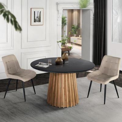 Crotone Black Marble And Mango Wood Padestal Base 4 Seater Round Dining Table 120cm