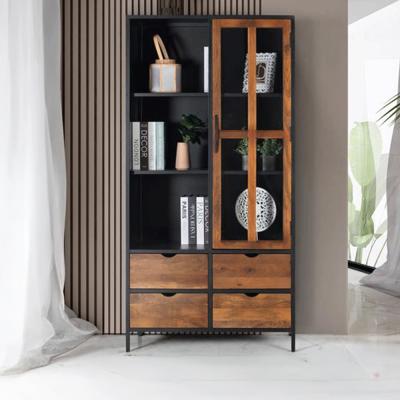 Rieti Industrial Style Black Mango Wood 1 Door Display Cabinet