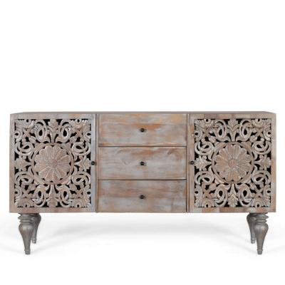 Edith Grey Carved Mango Wood 2 Door Medium Sideboard 150cm