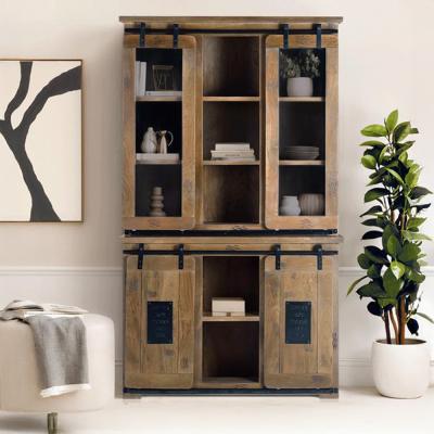 Iron Works Industrial Style Mango Wood 4 Door Display Cabinet