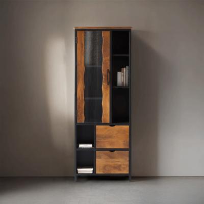 Ballinger Industrial Style Black Mango Wood 1 Door Display Cabinet