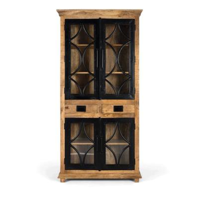 Maci Industrial Style Natural Mango Wood 4 Door Tall Display Cabinet