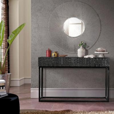 Macedonia Black Carved Mango Wood 2 Drawer Console Table