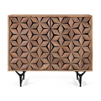 Marlee Natural Mango Wood 2 Door Geomatric Small Sideboard 90cm