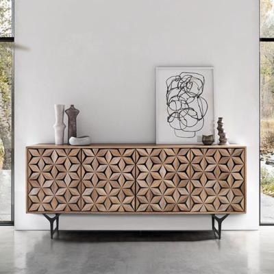 Marlee Natural Mango Wood 4 Door Geomatric Large Sideboard