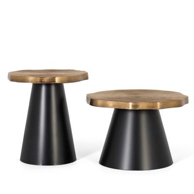 Syracuse Black And Aged Copper Metal Round Side Table Set Of 2