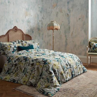 Ew By Edinburgh Weavers Teal Cotton Morton Floral Printed Piped Duvet Cover Set