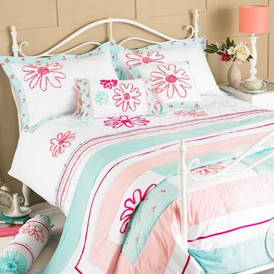 Essentials Duck Egg Blue Polycotton Harriet Colour Block Bedspread