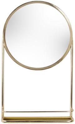 Ouko Brass Electroplated Mild Steel Round Shelf Wall Mirror 38cm X 60cm