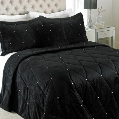 Paoletti Black Polyester New Diamante Bedspread