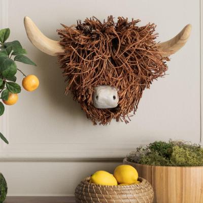Voyage Maison Brown Wood Highland Cow Wall Mounted Hand Crafted Sculpture