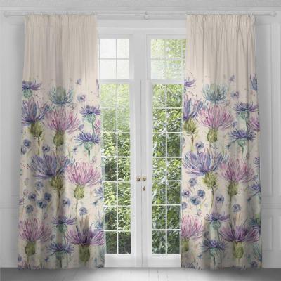 Product photograph of Voyage Maison Thistle Damson Cotton Eilean Donan Printed Pencil Pleat Curtains from Choice Furniture Superstore