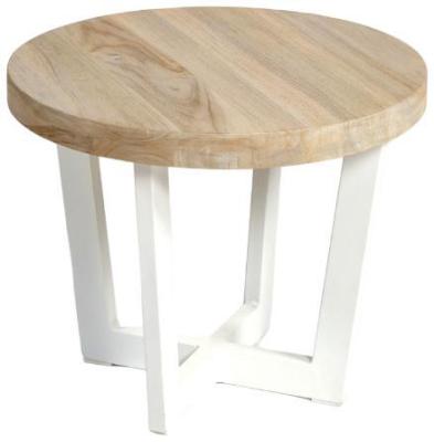 Product photograph of Bleached Aged Teak Wood Round Side Table from Choice Furniture Superstore