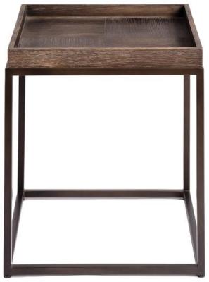 Grey Oak Wood Checkered Side Table