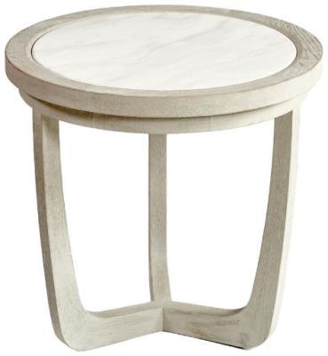 Greyish White Oak Wood Small Round Side Table