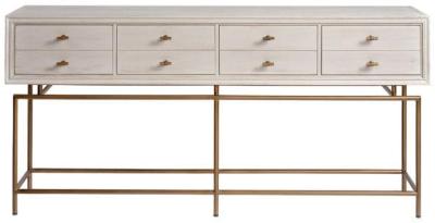 Greyish White Wood 8 Drawer T Handles Pull Console Table