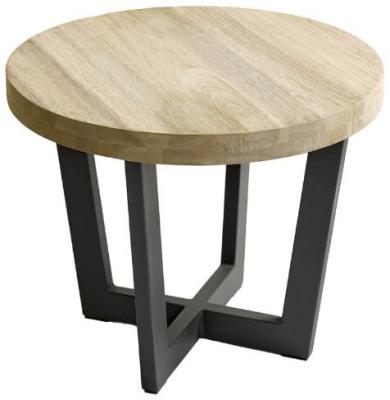 Product photograph of Ivory Teak Wood Round Side Table from Choice Furniture Superstore