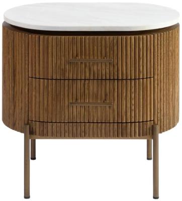 Product photograph of Natural Oak Wood 2 Drawer Oval Bedside Cabinet from Choice Furniture Superstore