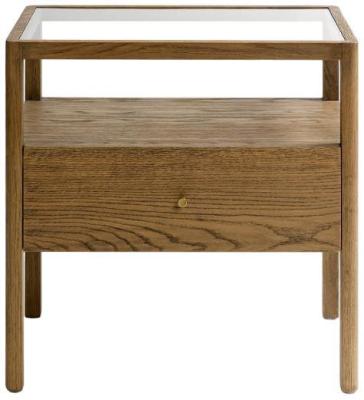 Oak Wood 1 Door 1 Shelf Bedside Table