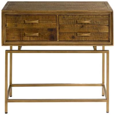 Oak Wood 4 Drawer Console Table