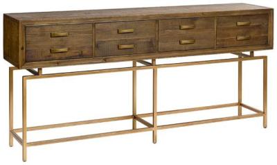 Oak Wood 8 Drawer Console Table