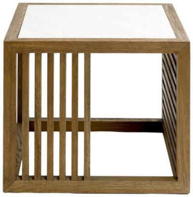 Oak Wood Square Marble Side Table