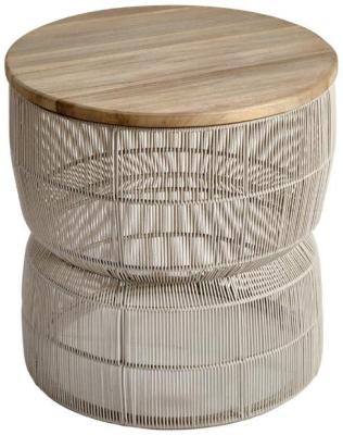 Teak Wood Round Synthetic Rope Side Table Comes In Stone And Natural Options