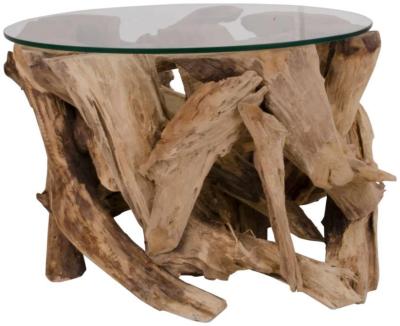 Product photograph of Grand Canyon Natural Teak Root And Glass Top Round Coffee Table from Choice Furniture Superstore