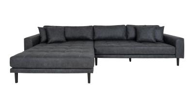 Lido Dark Grey Fabric Left Hand Facing Lounge Sofa With Black Legs