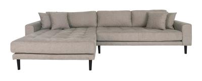 Lido Stone Fabric Left Hand Facing Lounge Sofa With Black Legs