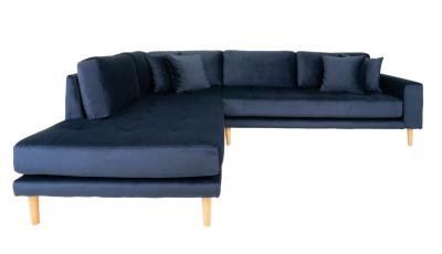 Lido Dark Blue Fabric Left Hand Facing Corner Sofa Open End With Natural Legs