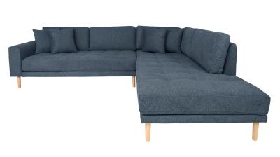 Lido Dark Blue Fabric Right Hand Facing Corner Sofa Open End With Natural Legs